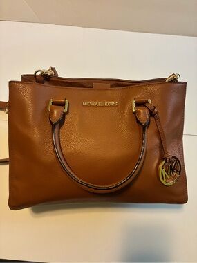 Michael Kors Cognac Leather Satchel with Gold Hardware